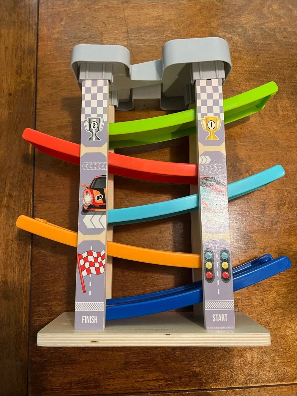 Coogam Wooden Car Ramp Racer Track + 5 Cars Montessori Toddler Toy